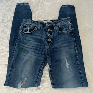 Distressed Midrise Kancan Buttonfly Skinny   Jeans sz 3/25